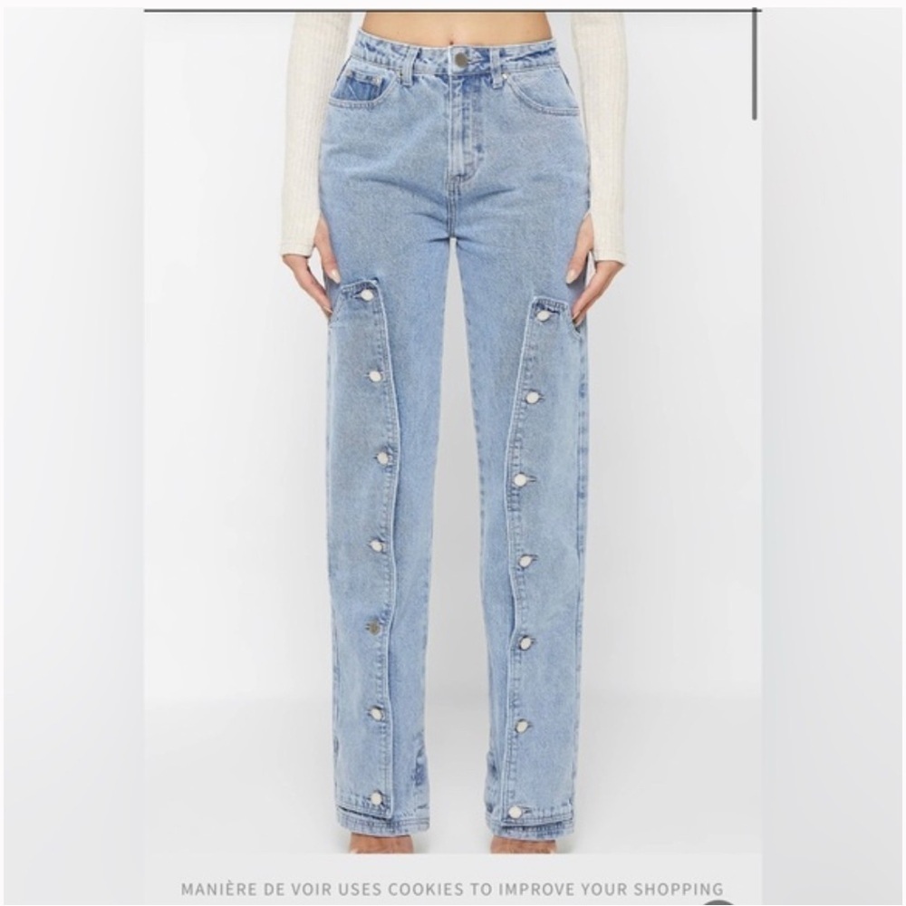 Maniere De Voir Button Down Overlay Jeans Blue Denim